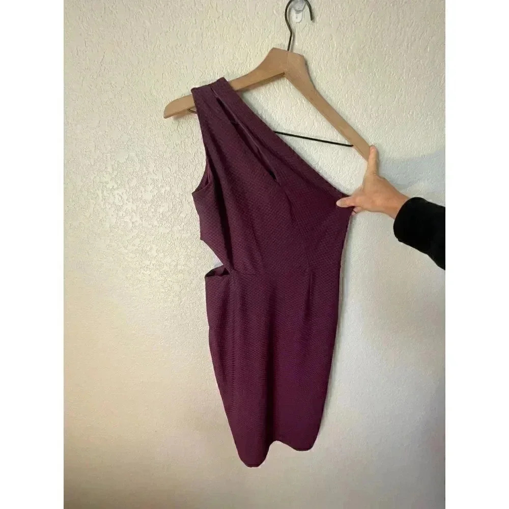 ASOS 8 Eggplant Textured Knit One Shoulder Cut Out Sheath Midi Dress